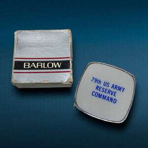 Vintage Barlow Mini Measuring Tape Army Reserve Advertising Promotional OG Box